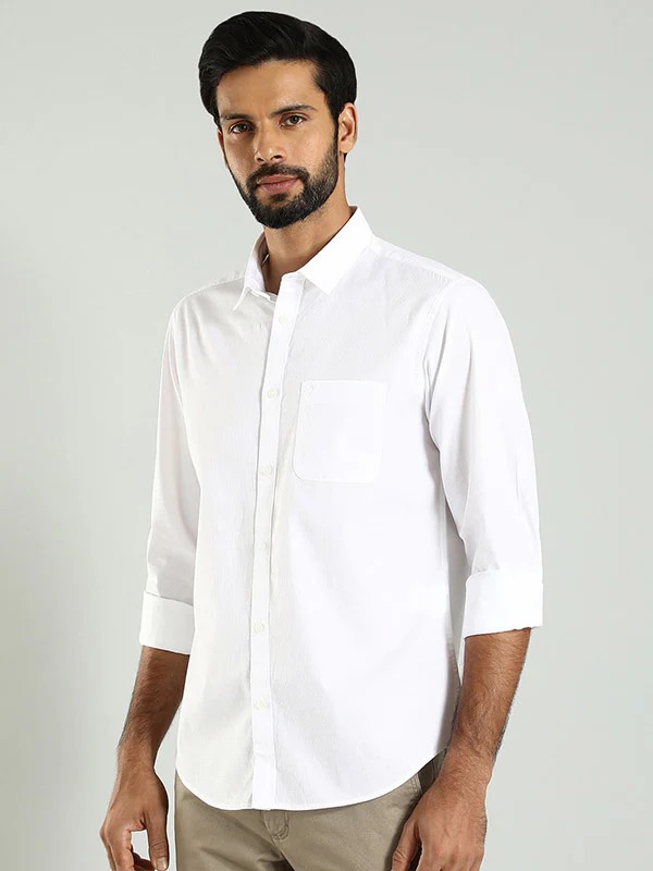 Indian Terrain Men's Regular Fit Full Sleeve Solid White Shirt